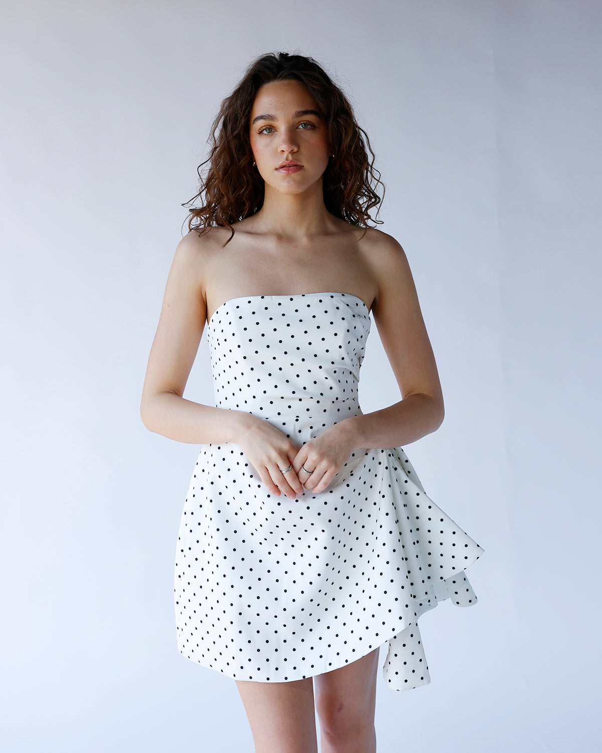 MIDNIGHT DOT STRAPLESS MINI DRESS