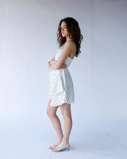 MIDNIGHT DOT STRAPLESS MINI DRESS