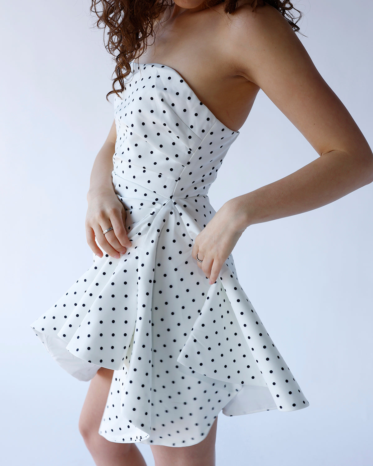 MIDNIGHT DOT STRAPLESS MINI DRESS