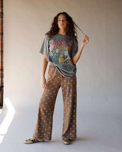 Oversized gray graphic tee featuring horror movie characters, Boys of the Summer print