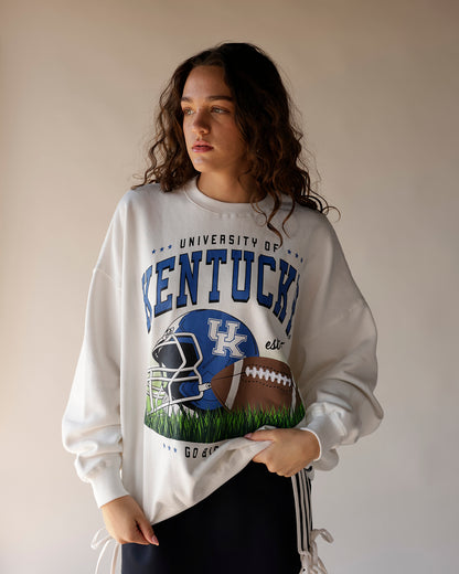 White vintage University of Kentucky football graphic crewneck sweatshirt
