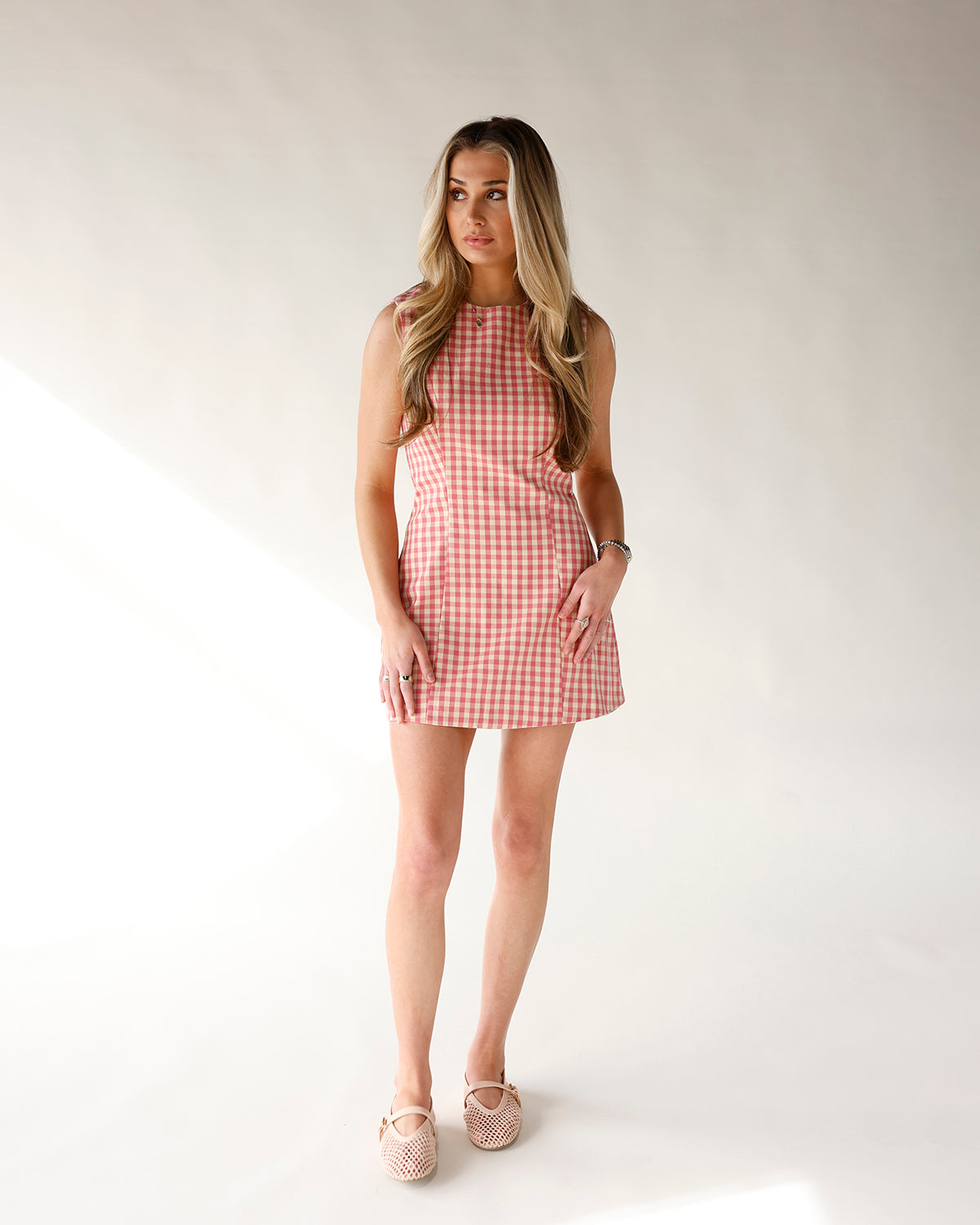 PRETTY IN PINK GINGHAM MINI DRESS