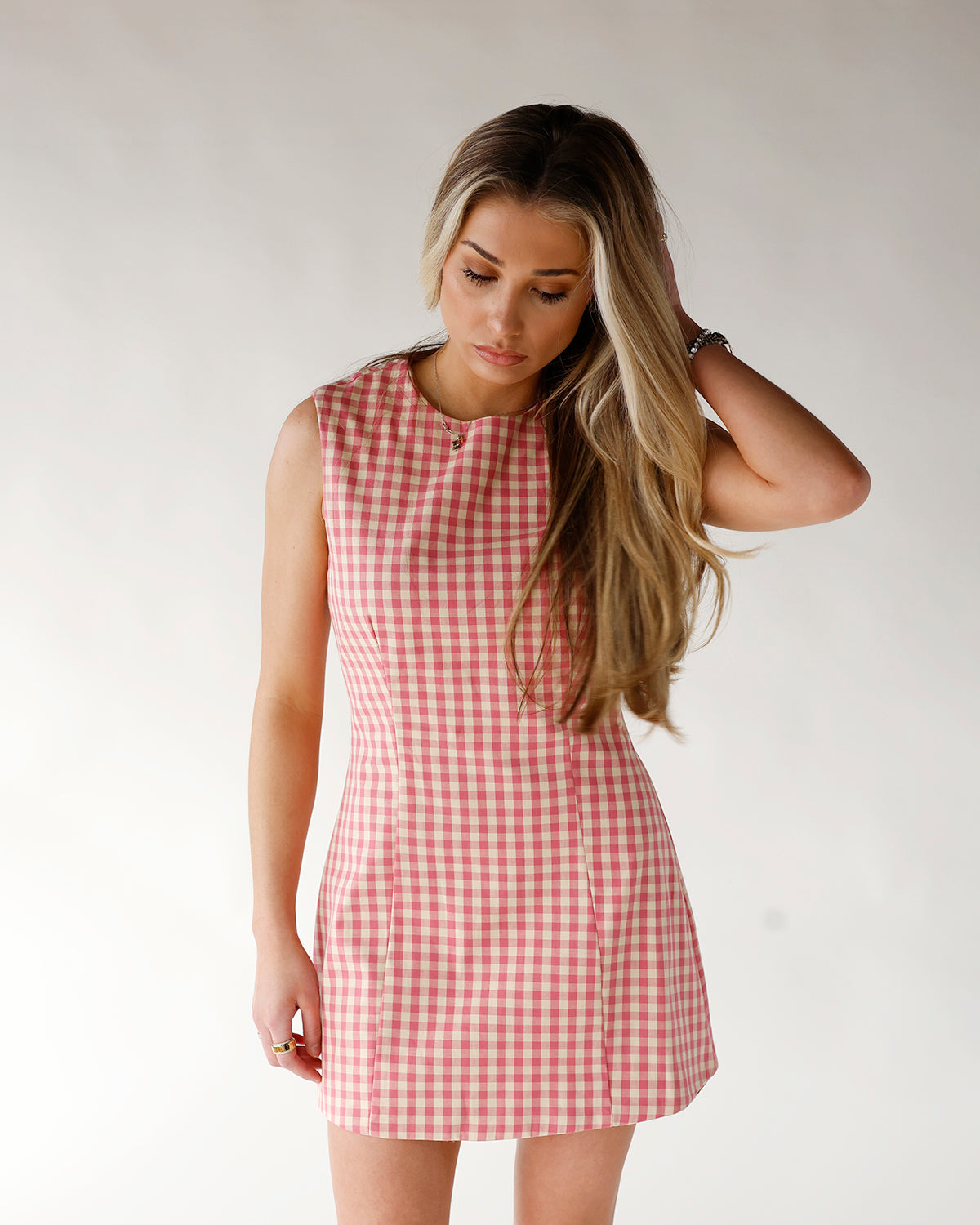 PRETTY IN PINK GINGHAM MINI DRESS