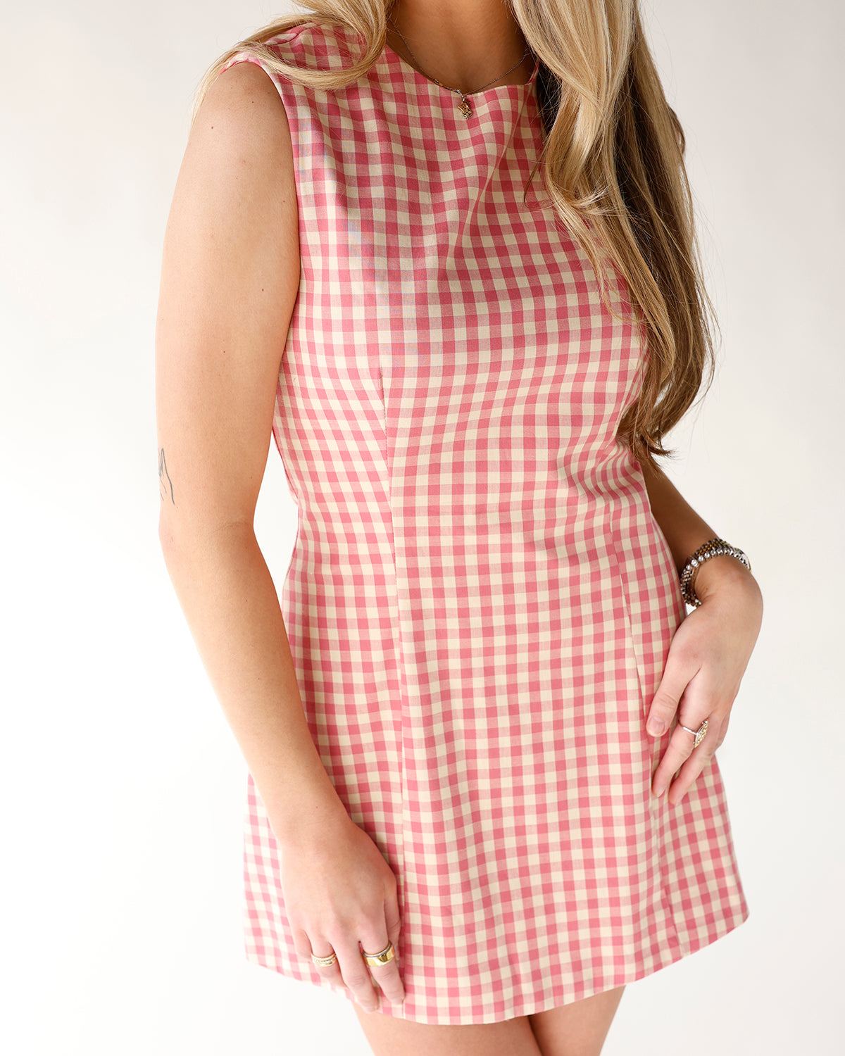 PRETTY IN PINK GINGHAM MINI DRESS