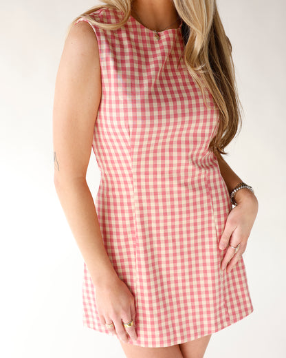 PRETTY IN PINK GINGHAM MINI DRESS