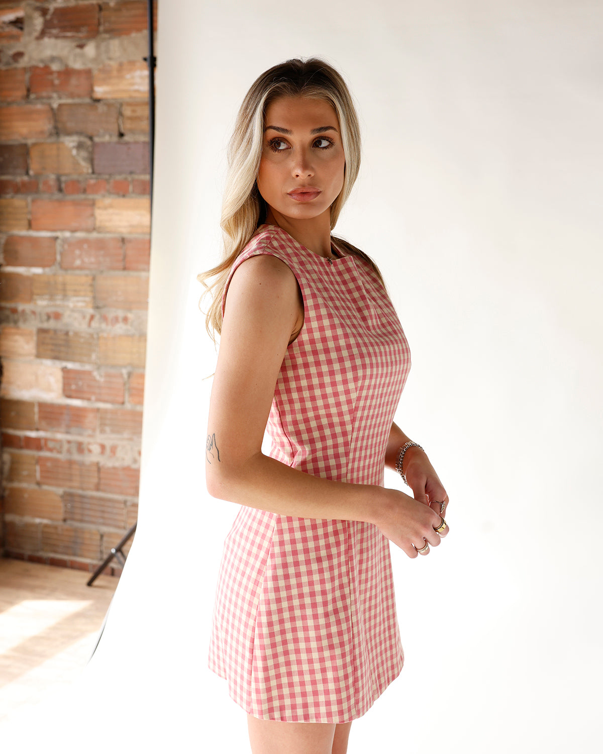 PRETTY IN PINK GINGHAM MINI DRESS