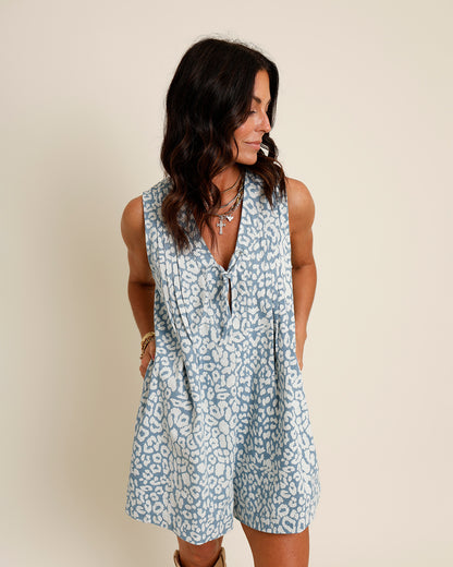 MOONLIT HUNT LEOPARD DENIM ROMPER