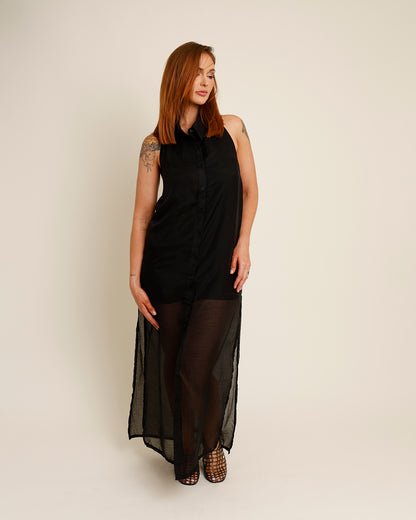 long collared black button up dress 