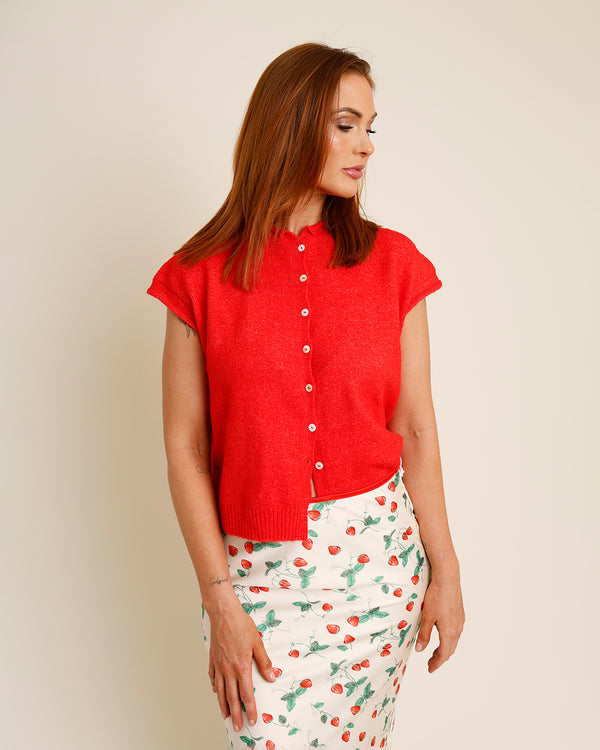 Red button up sleeveless sweater  