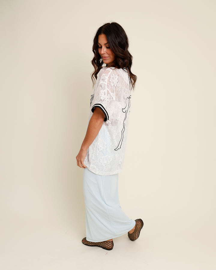 BLUEBERRY LACE TRIM MIDI SKIRT