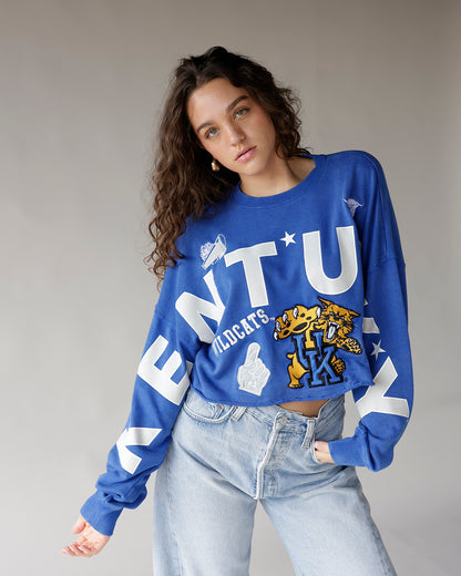 University of Kentucky Wildcats blue cropped long-sleeve sweatshirt with large lettering