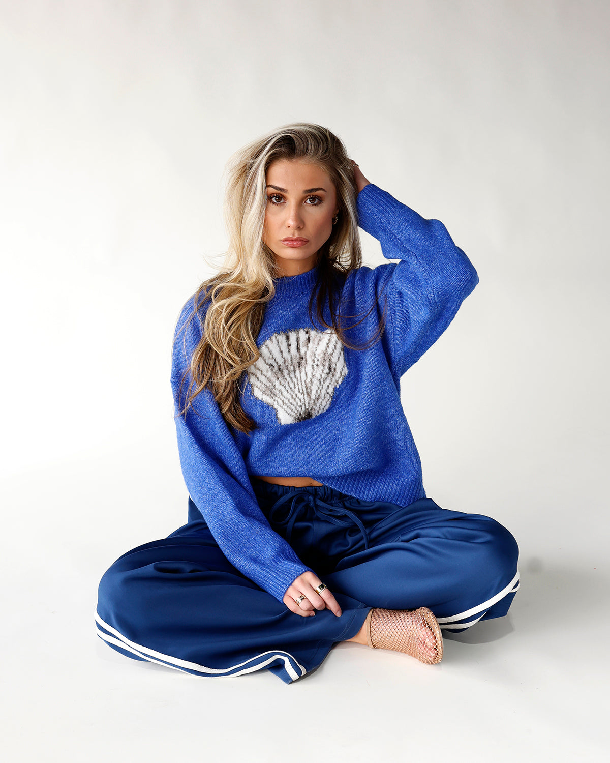 royal blue seashell sweater seashell design sweater women's sweaters