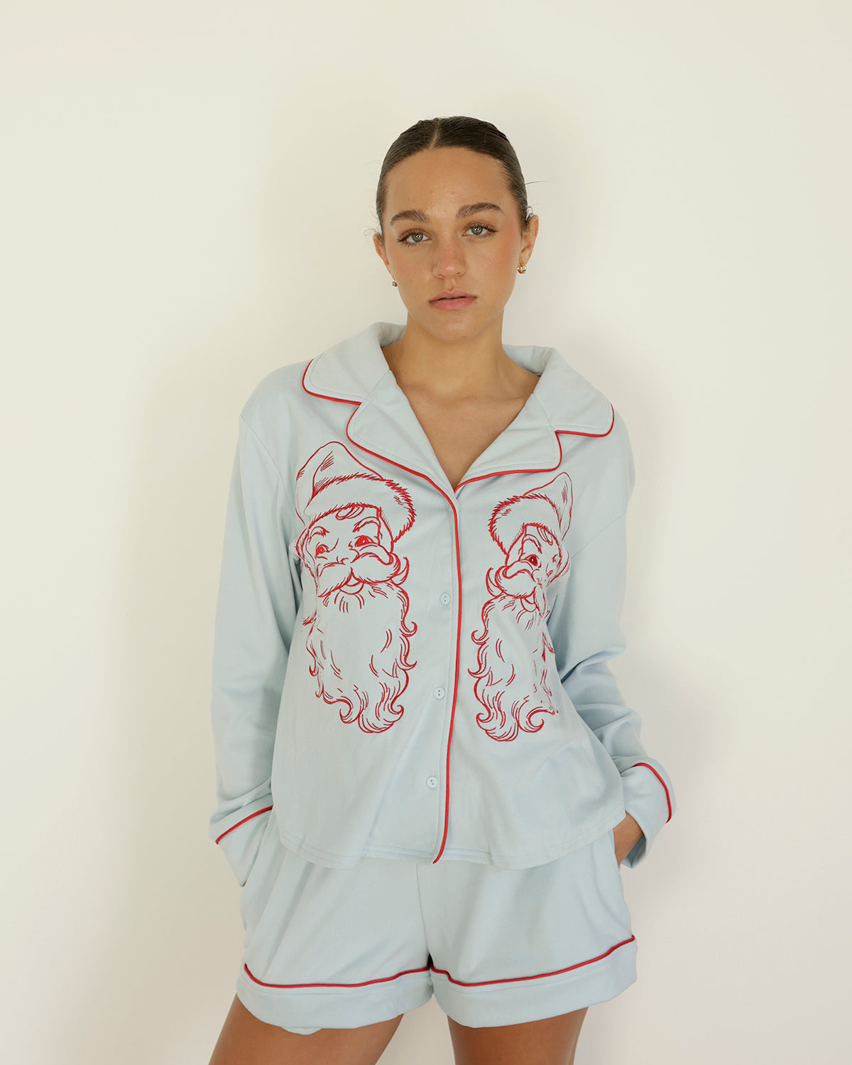 SANTA BABY PAJAMA SET X LIGHT BLUE