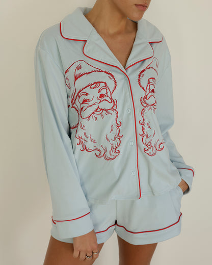 SANTA BABY PAJAMA SET X LIGHT BLUE