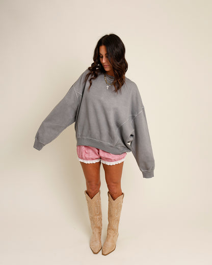 oversized, charcoal crewneck