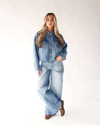 PISTOLA SYDNEY HIGH RISE BOWED WIDE LEG JEAN X HAZY