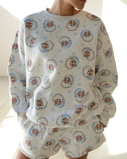 VINTAGE CHERRY RED CHEEK SANTA SET X GRAY