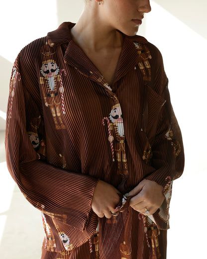 NUTCRACKER CHRISTMAS PAJAMA SET X BROWN