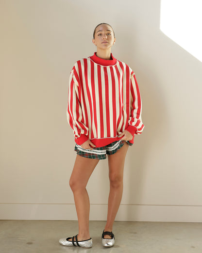 MERRY + STRIPED REVERSIBLE MOCK NECK SWEATSHIRT