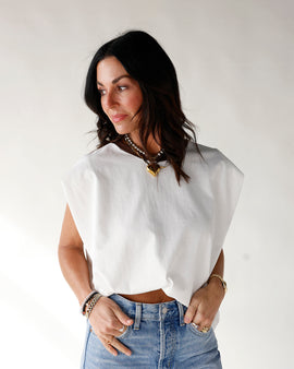 white muscle tee with brown shoulder stripes