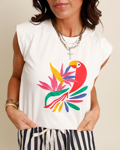 white tropical rio muscle tee 
