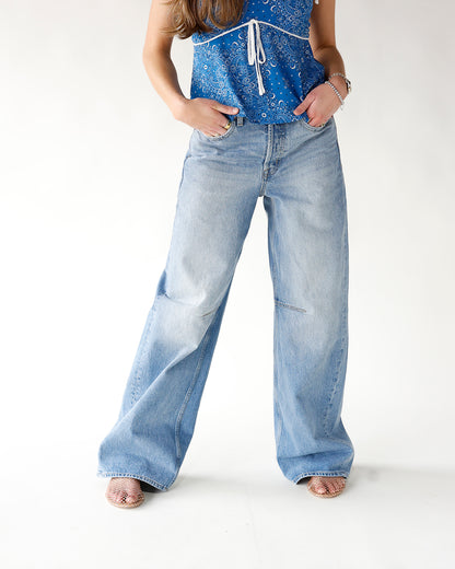 PISTOLA SYDNEY HIGH RISE BOWED WIDE LEG JEAN X HAZY