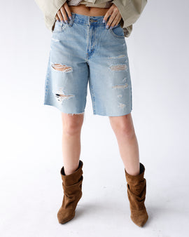 levis light wash baggy ripped long line shorts women's denim shorts