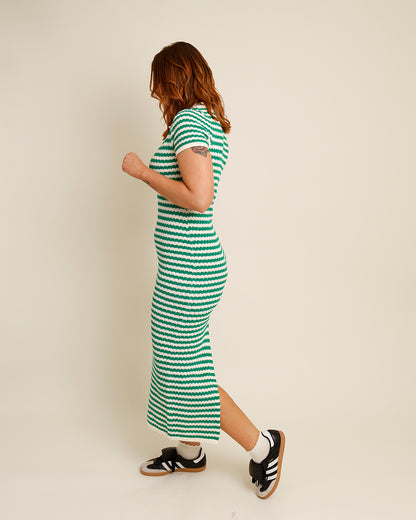 KEY LARGO COLLAR STRIPED KNIT MIDI DRESS