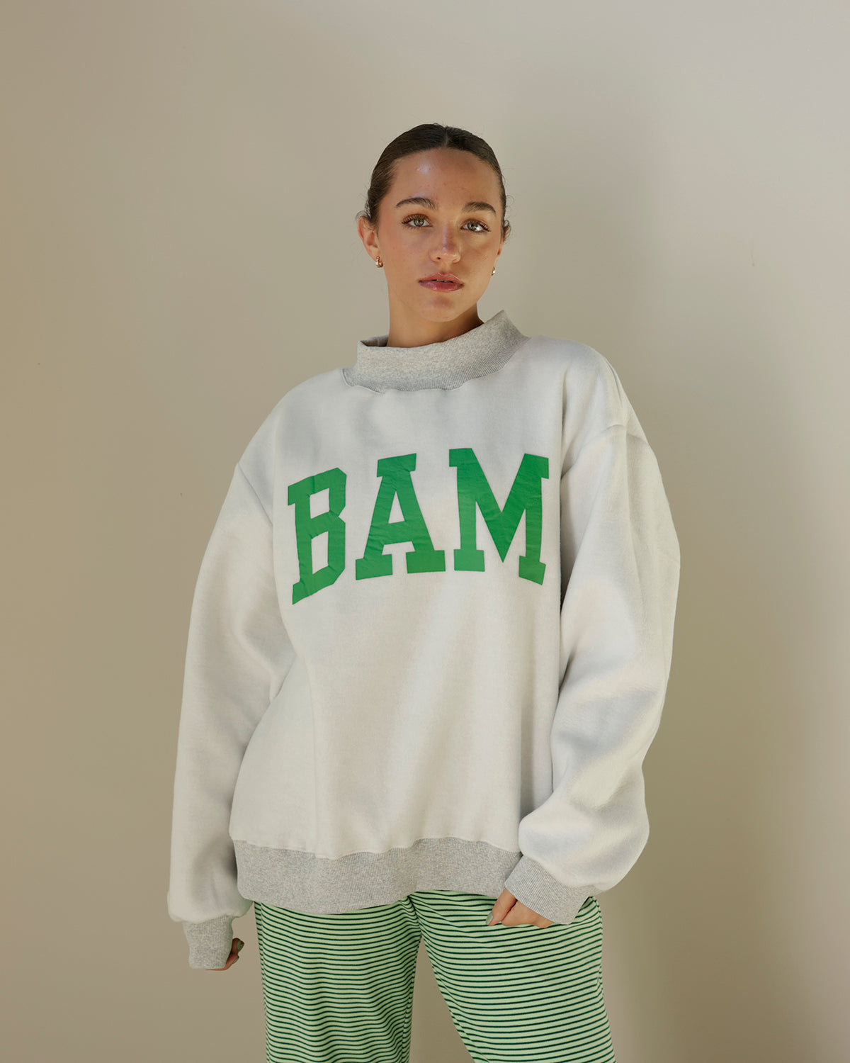 MAHJ + BAM REVERSIBLE MOCK NECK SWEATSHIRT
