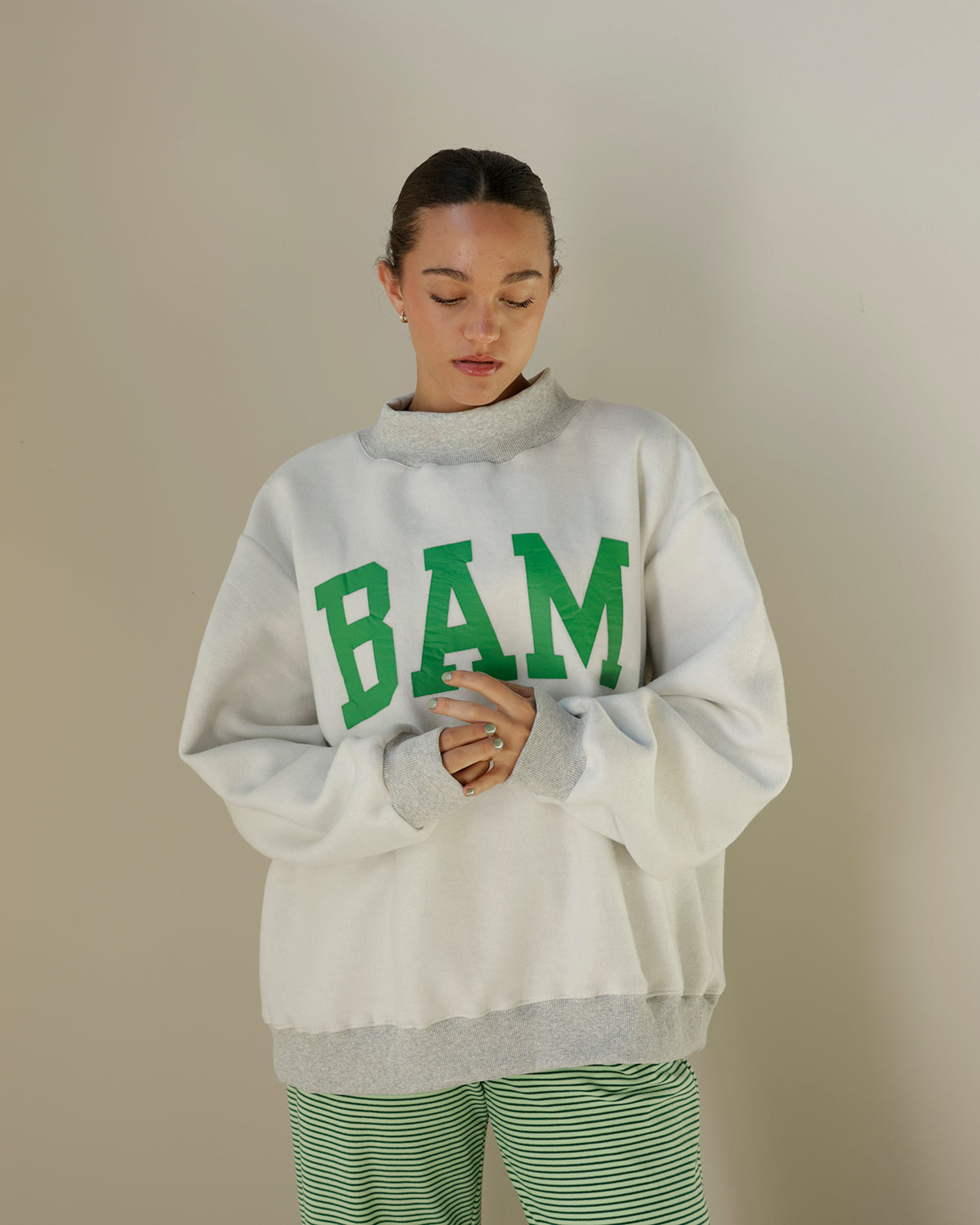 MAHJ + BAM REVERSIBLE MOCK NECK SWEATSHIRT