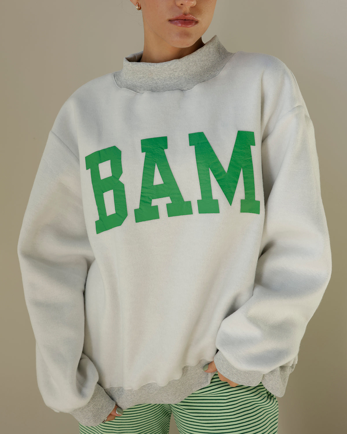 MAHJ + BAM REVERSIBLE MOCK NECK SWEATSHIRT