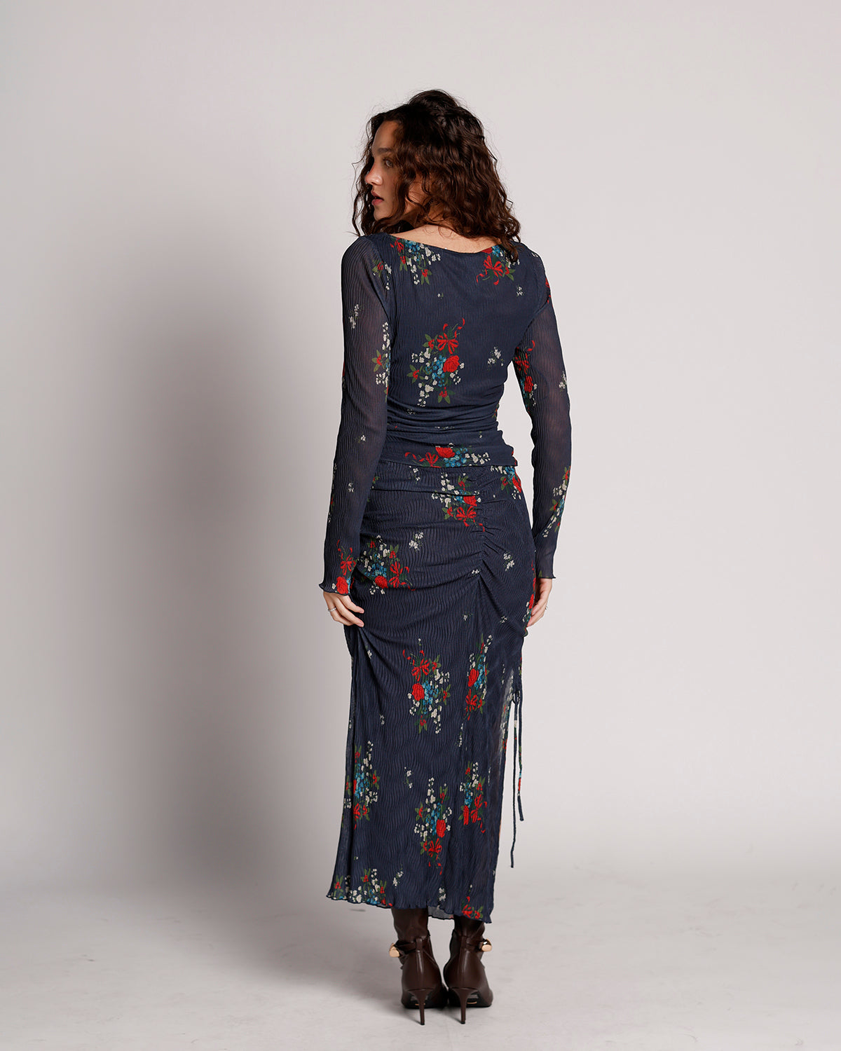 FREE PEOPLE CRIMSON LIGHTS FLORAL MESH TOP & SKIRT SET