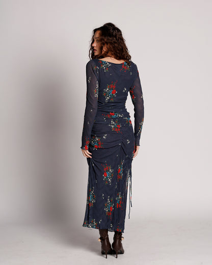 FREE PEOPLE CRIMSON LIGHTS FLORAL MESH TOP & SKIRT SET