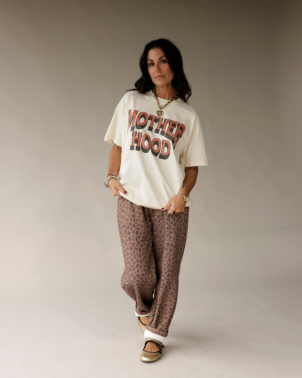 Salty Babe Threads Motherhood vintage graphic tee in cream with retro red lettering