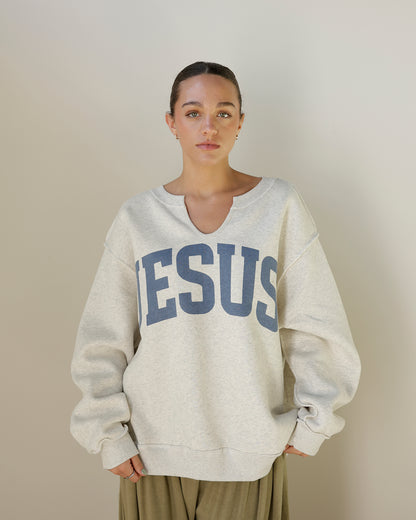 JESUS + GOD IS GOOD SPLIT NECK REVERSIBLE SWEATSHIRT