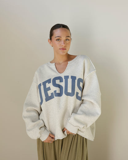JESUS + GOD IS GOOD SPLIT NECK REVERSIBLE SWEATSHIRT