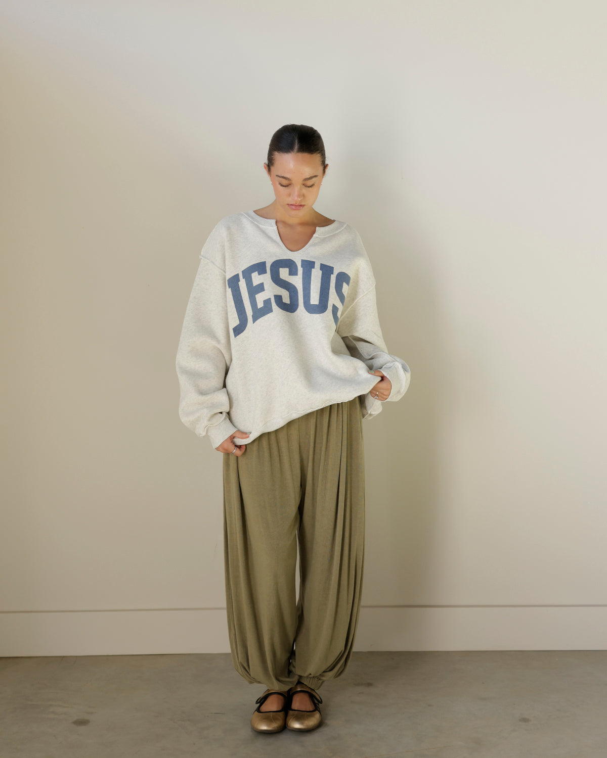 JESUS + GOD IS GOOD SPLIT NECK REVERSIBLE SWEATSHIRT