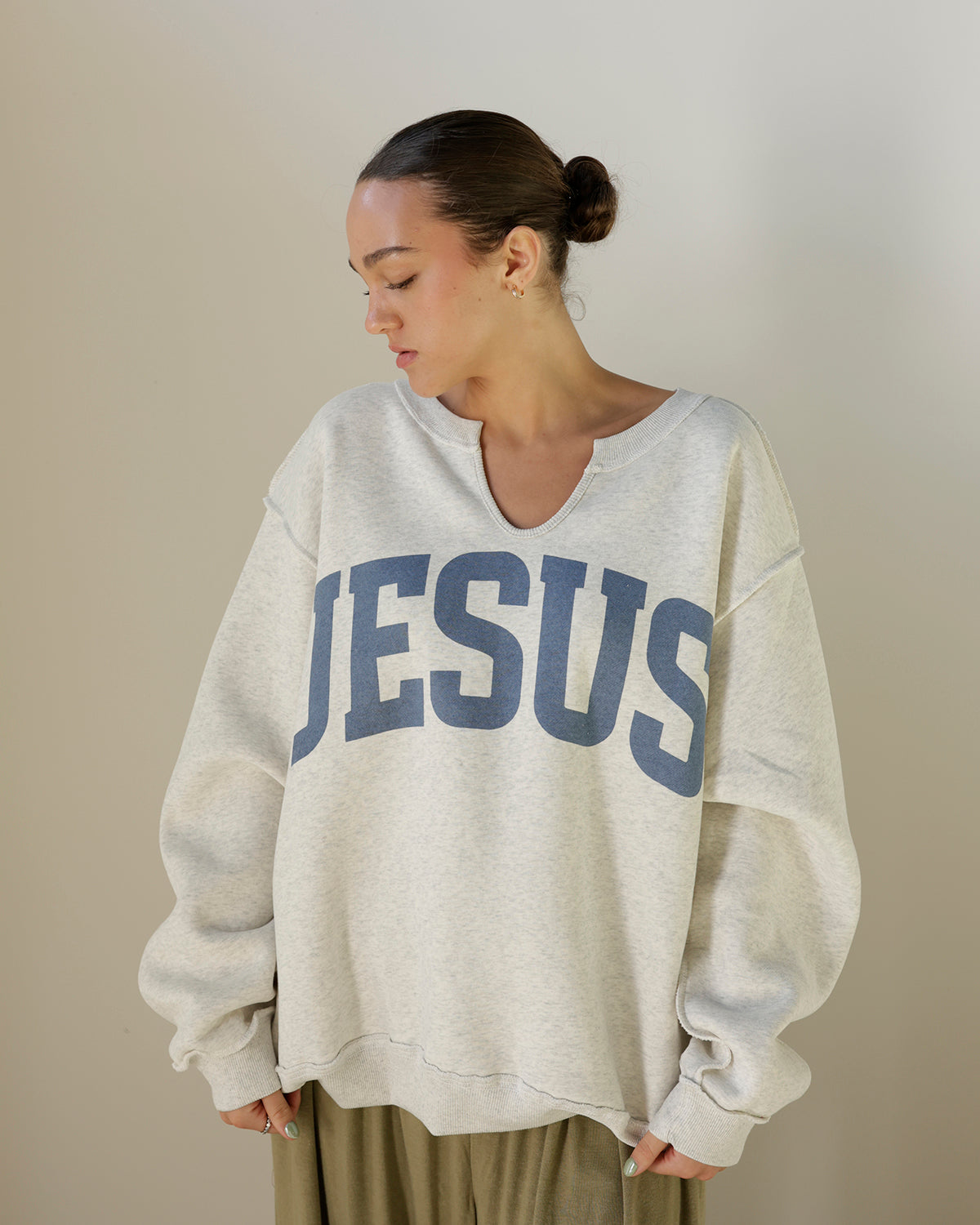JESUS + GOD IS GOOD SPLIT NECK REVERSIBLE SWEATSHIRT