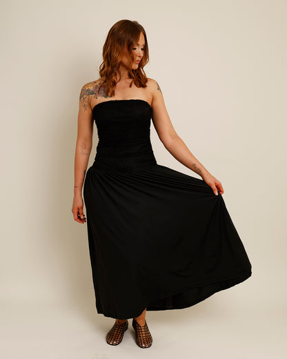 NIA SANTAL DROP WAIST MIDI DRESS X BLACK
