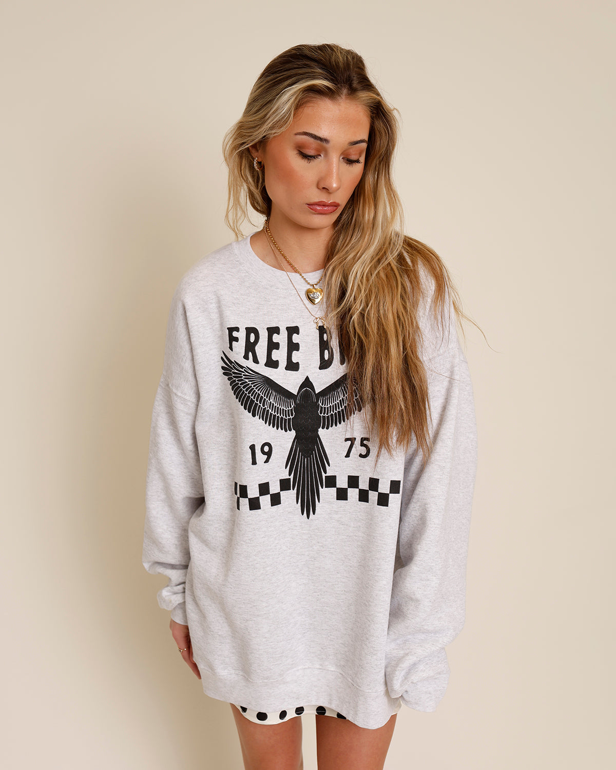 grey free bird 1975 graphic crewneck