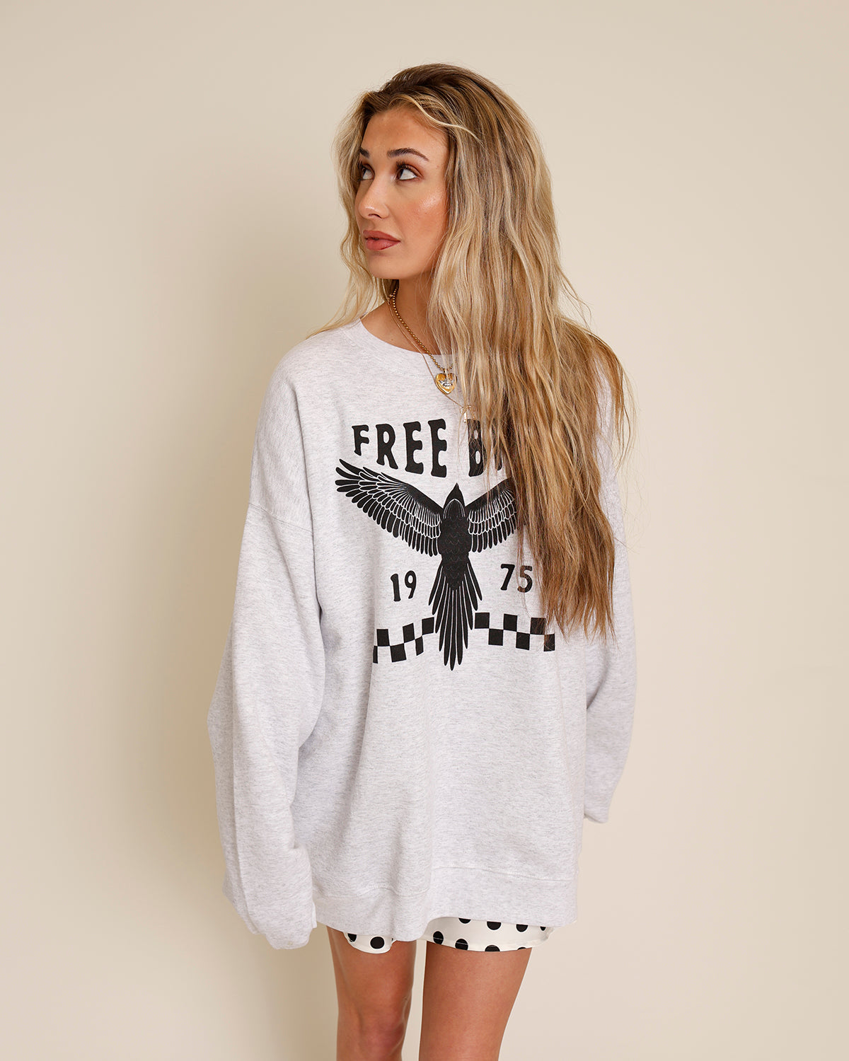 grey free bird 1975 graphic crewneck