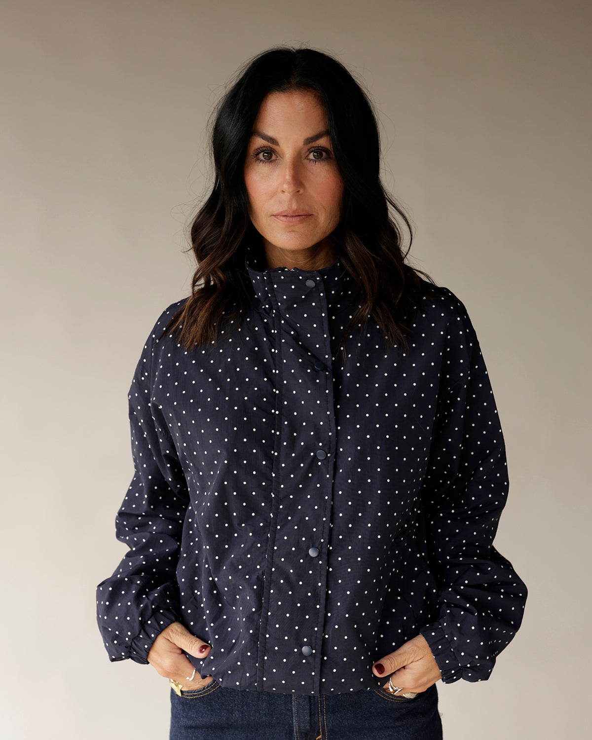 wind breaker polka dot jacket lightweight fall jacket coat coffee run morning drop off easy fall jacket 