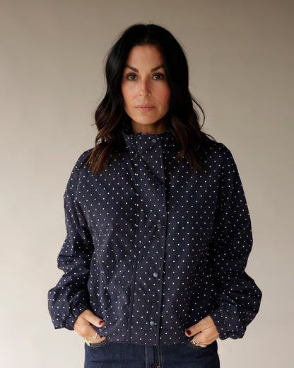 wind breaker polka dot jacket lightweight fall jacket coat coffee run morning drop off easy fall jacket 