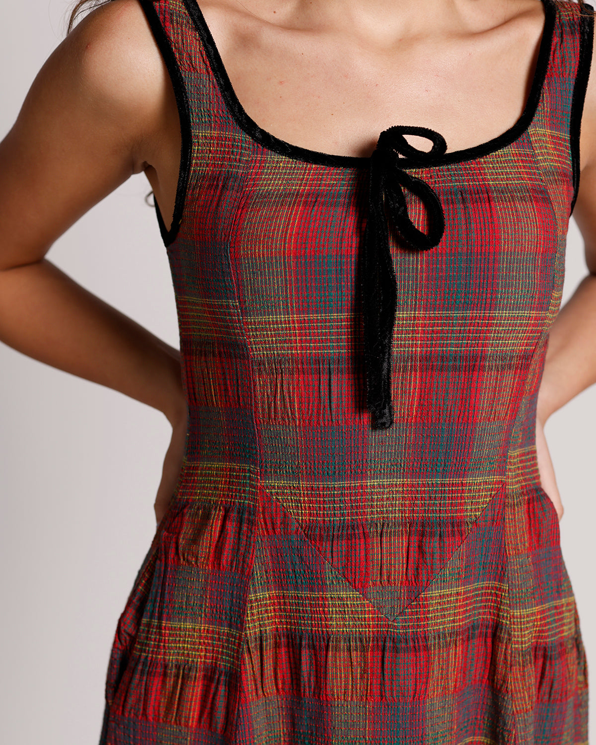 FREE PEOPLE FREYA PLAID MIDI DRESS IN CHERRY COMBO