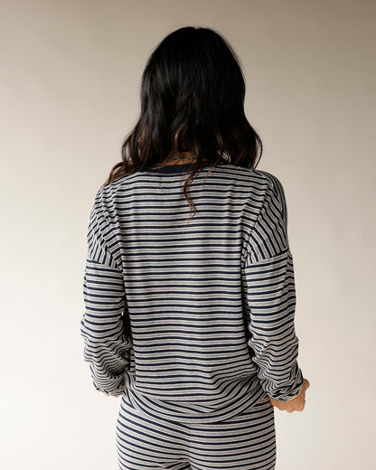 COZY COOL MORNINGS STRIPED LONG SLEEVED TOP X NAVY