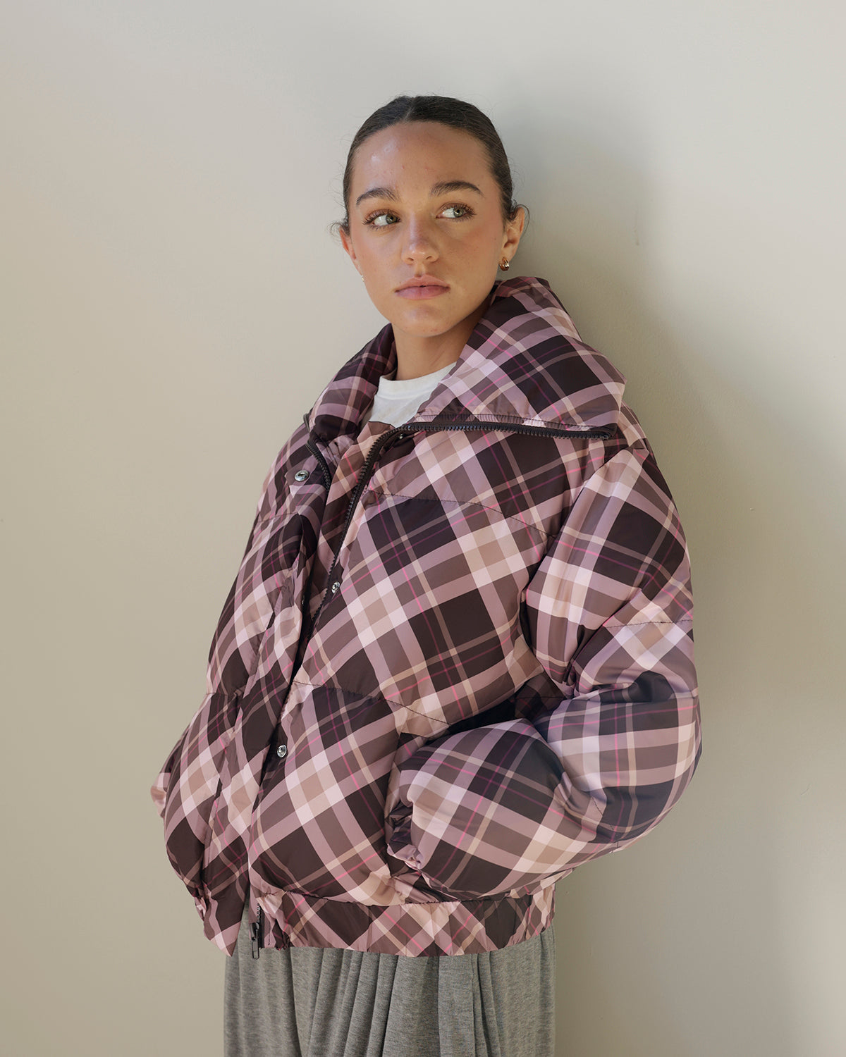 PINKY PROMISE PLAID PUFFER JACKET
