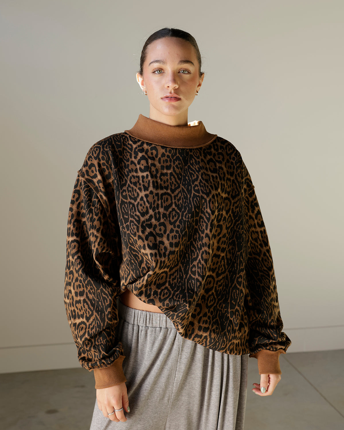 STATEMENT LEOPARD MOCK NECK SWEATSHIRT