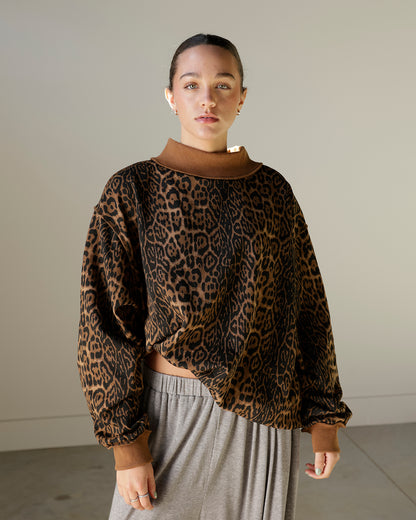 STATEMENT LEOPARD MOCK NECK SWEATSHIRT