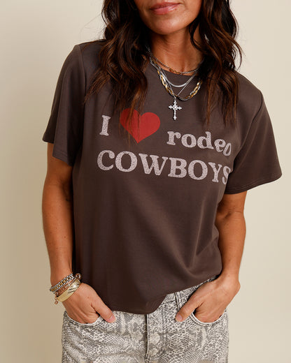 brown "I heart rodeo cowboys" graphic tee 