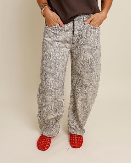 snake print free people barrel jean 